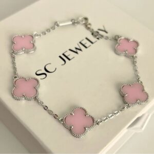 Premium Four-Leaf Clover pink silver Bracelet
