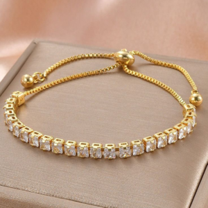 Elegant Gold-Tone Crystal Tennis Bracelet – Adjustable Slider Chain