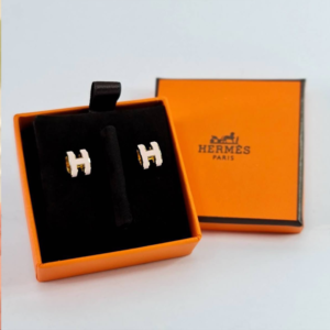 Elegant H-Inspired Stud Earrings – Gold & White Luxury Style