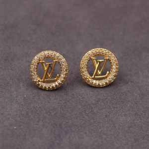 Crystal Monogram Circle Stud Earrings – Gold Tone
