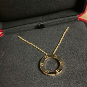 Romantic Circle Pendant Necklace – Gold Finish Screw Detail