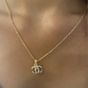 Crystal Double-Letter Pendant Necklace – Polished Gold Tone