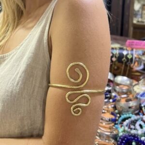 Handmade Brass Spiral Arm Cuff – Adjustable Boho Tribal Upper Arm Bracelet