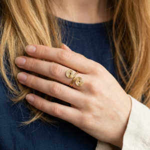 Boho Brass Spiral Ring Set – Handmade Adjustable Tribal Rings for Women (Adjustable)